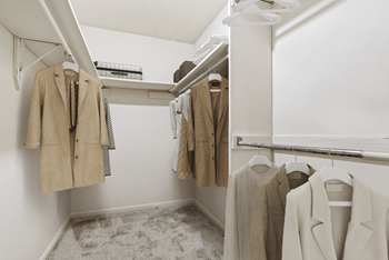 A walk in closet with white walls and a white mirrored medicine cabinet